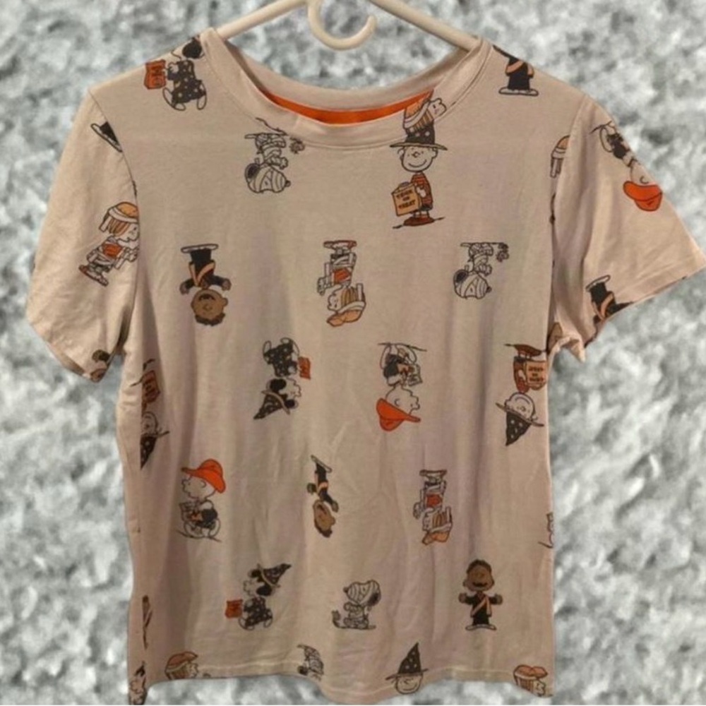 Peanuts Beige Tee with Black and Orange Character Print